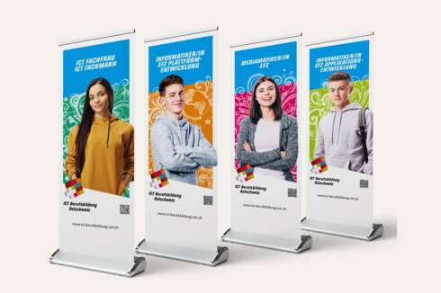 ICT Berufsbildung Ostschweiz Roll Up Banner gestaltet von der Werbeagentur Media Motion AG